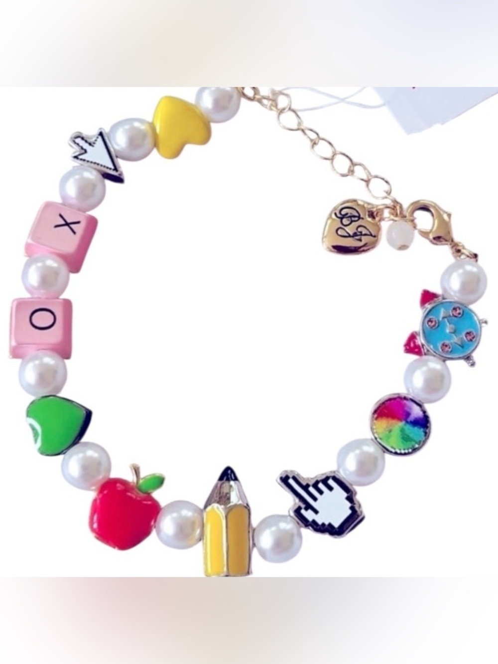 BETSEY JOHNSON Back to School Whimsical Faux Pearl and Charm Bracelet NEW NWT - Picture 1 of 7